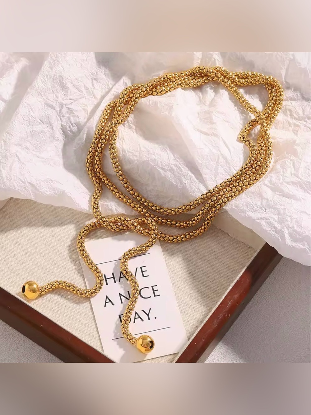 18K Gold Plated Stainless Steel Long Lariat Chain Necklace